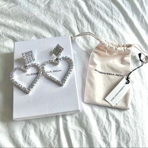 Alessandra Rich Rhinestone Crystal Jeweled Heart Clip-On Earrings *Brand New*